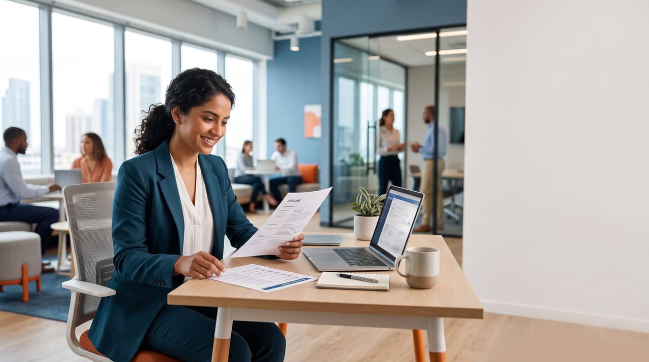 Professional reviewing documents in a modern office